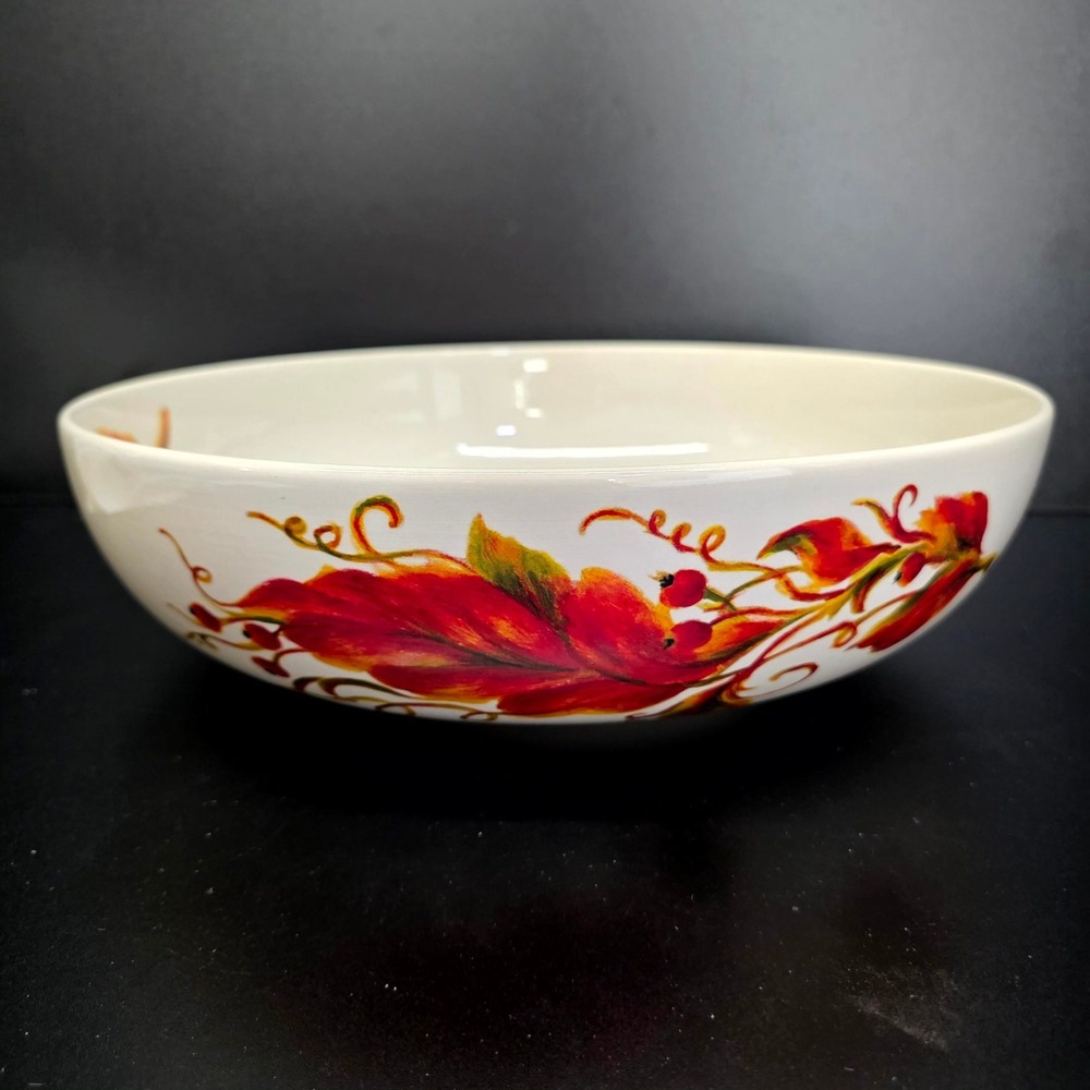 Tabletops Gallery Serving Bowl 12" Multicolor Harvest Fruit Pasta Salad Art